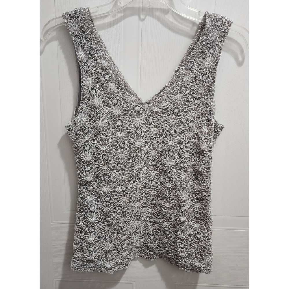 Banana Republic Women's Sleeveless Stretch Tank Top Silver Lace Overlay Sz Small